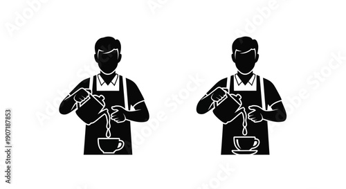 Two baristas pouring coffee into cups a striking black silhouette