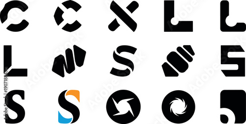 Vector Set of Abstract Geometric Logo Symbols and Modern Letter Icons for Corporate Identity, Tech Branding and Creative Design