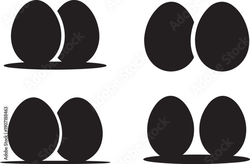 Broken Easter Egg Silhouette Vector Illustration Isolated on White.