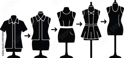 silhouette fashion evolution from shirt to dress vector design