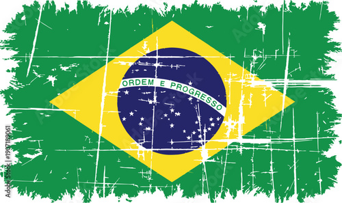 Vintage Brazil flag illustration, with a scratched effect
