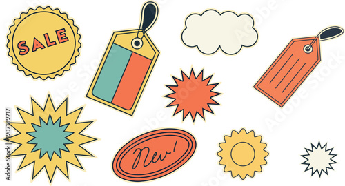 Abstract shape stickers. Vector frame elements set. Label design form graphic kit. Retro bubble badges or logo background. Trendy y2k pop art cartoon icon pack. Abstract geometric shapes, patches