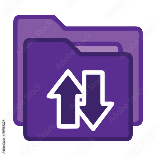 Purple folder icons with white arrows on for file transfer and upload concepts