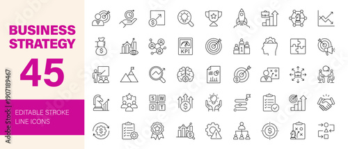 Business strategy icon set. Editable line icons. Vector illustration.