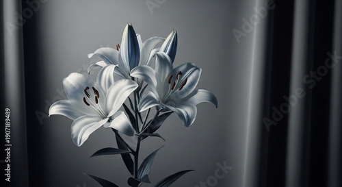 Elegant white lilies in modern dark background