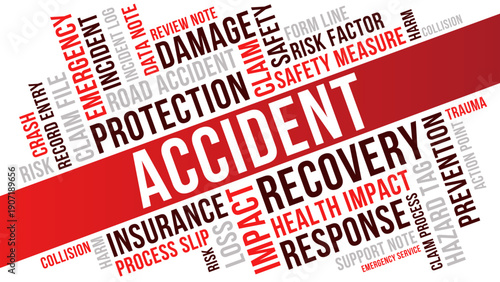 Accident Word Cloud Design, Accident Word Cloud for Risk, Injury, Claim, and Emergency Response
