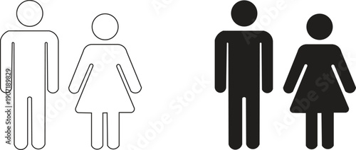 Man and woman icon illustration, male and female human figures, gender equality and diversity concept, universal gender symbol design