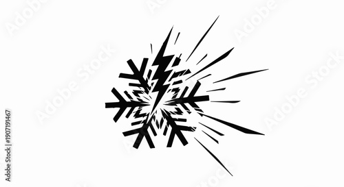 Abstract snowflake bursts with lightning energy, symbolizing explosive cold or winter power.