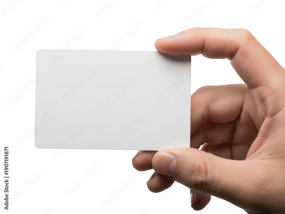 Fototapeta premium Hand holding blank card isolated on transparent background