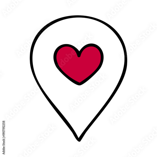 Heart map pin icon for favorite location or romantic spot