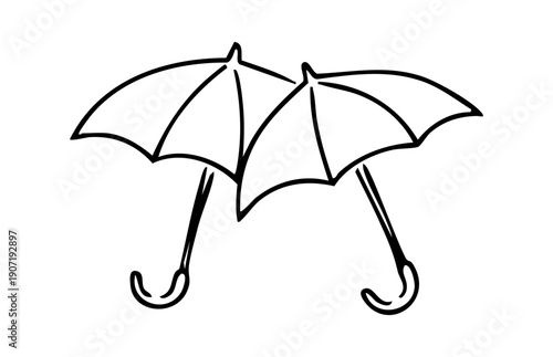 Two umbrellas providing protection and partnership concept