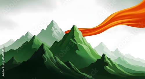 Vibrant orange flame engulfs majestic green mountain range