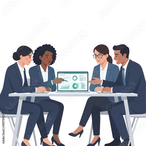 Multicultural business meeting brainstorming project planning vector illustration diverse corporate team isolated