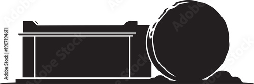 Tomb of jesus vector silhouette illustration line art with a massive stone rolled away