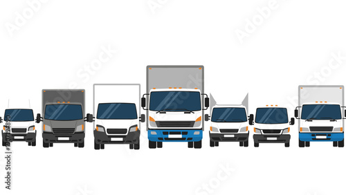 Commercial delivery trucks in flat style - diverse fleet of vehicles for logistics and transport