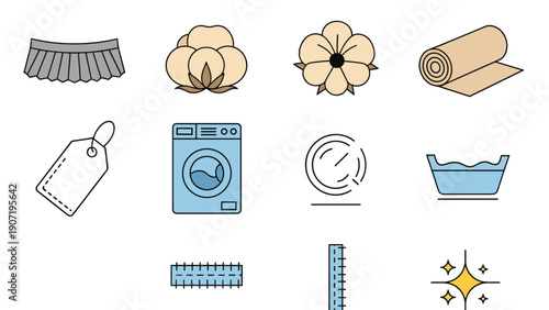 Laundry and fabric care icon set with minimalist design elements