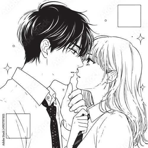 Couple with Wet Hair After Bath Kiss Art