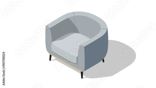 Modern isometric armchair in minimalist design with gentle shadows on white background