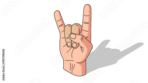 Rock hand symbol with shadow in minimalist flat design