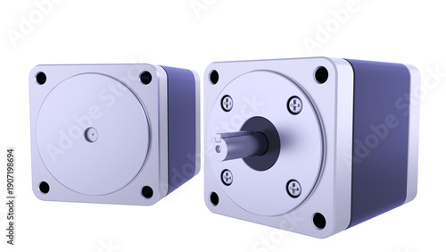 AC servo motors for CNC - Industrial Brushless Stepper motors. 3D rendering isolated on white background. Ideal for professionals, educational, engineering, and industrial design.