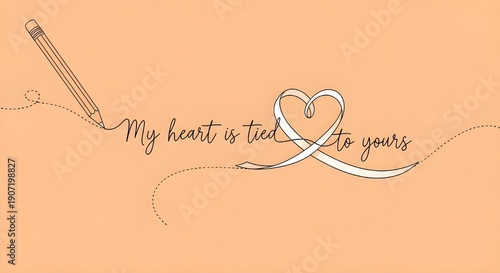 Heartfelt Valentine message with tied hearts and pencil
