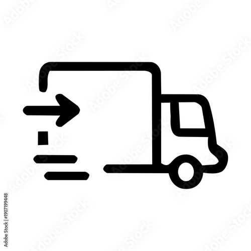 Express Delivery Truck Icon - E-commerce, Online Shopping and Shopping UI Simple Outline Icon, Black and White, Isolated Vector