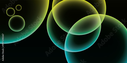 Abstract Glowing Bubbles with Neon Gradient on Black Background.