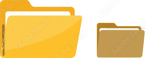 Open and closed file folder icons set, flat document storage vector