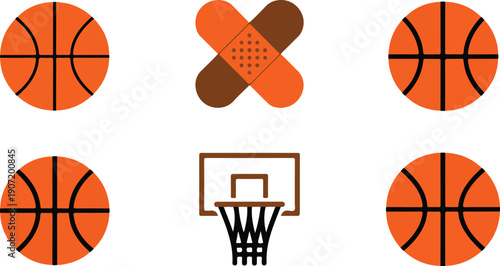 Basketball Vector Icon Set  Stylized Balls and Sports Elements in Orange and Brown