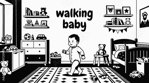 walking baby infant newborn child childhood family adorable cute portrait lifestyle happiness innocence parenting care nursery home love tender first steps milestone