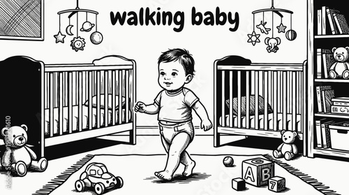 walking baby infant newborn child childhood family adorable cute portrait lifestyle happiness innocence parenting care nursery home love tender first steps milestone