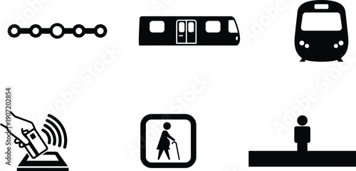 Public transportation and technology icons on white background