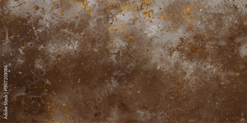 A weathered brown vintage backdrop features a rough and grungy old rusty metal texture with an aged metallic surface and a dirty steel pattern for a high-quality antique material design