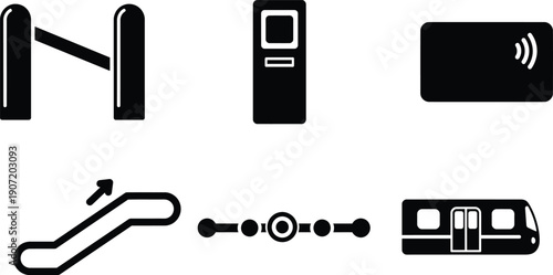 Various transportation and technology icons on white background