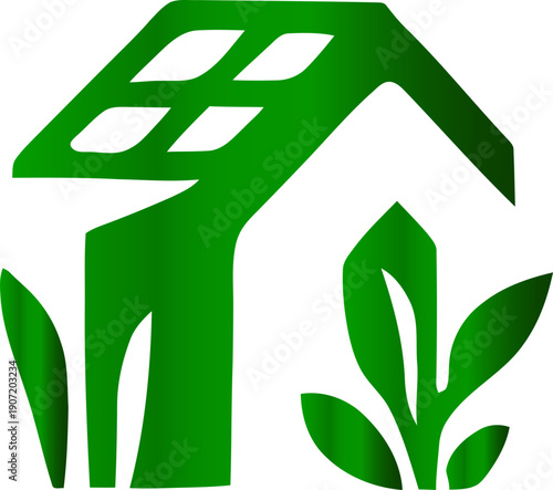Rooftop garden icon. Solar Punk Icon . Solar punk architecture fans. Icon set. harmonious icon, Vector illustration !