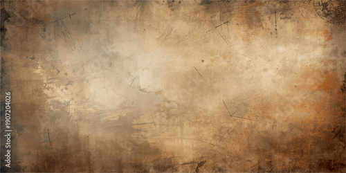 Aged vintage parchment with a stained grunge texture and antique paper effect creates a dirty brown retro backdrop for a damaged ancient wall design