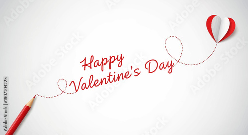 Red pencil draws heart for Happy Valentine's Day celebration