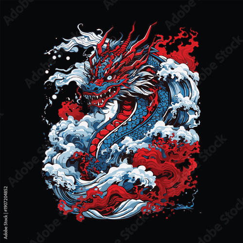 Powerful Oriental Dragon Vector Graphic for Urban Streetwear and Apparel Design