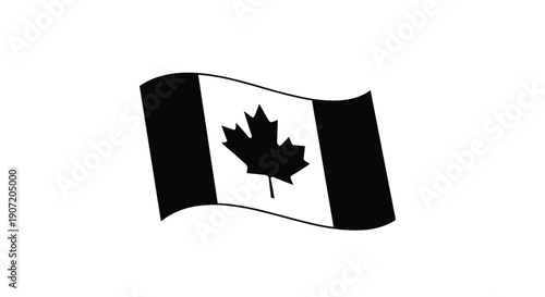 Waving Canadian Flag Silhouette Isolated on White Background
