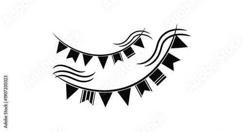 Decorative Bunting Flags and Swirls Silhouette for Celebrations