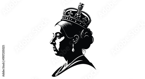 Queen Victoria Profile Silhouette with Crown and Jewelry