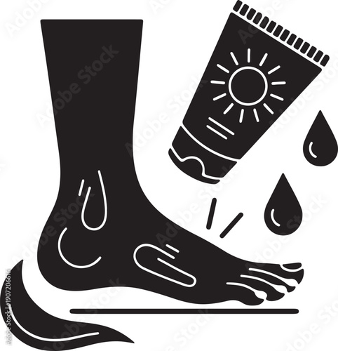 Foot sunscreen skincare icon. Vector illustration.