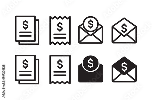 Black and white icons depicting various financial and payment related symbols