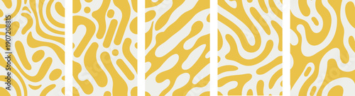 Organic Seamless Pattern Set – Yellow Abstract Fluid Shapes Background