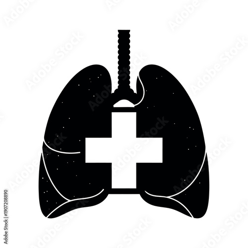 Medical illustration of human lungs with cross
