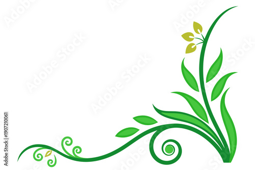 A stylized green plant with leaves and stems on a white background, illustration design