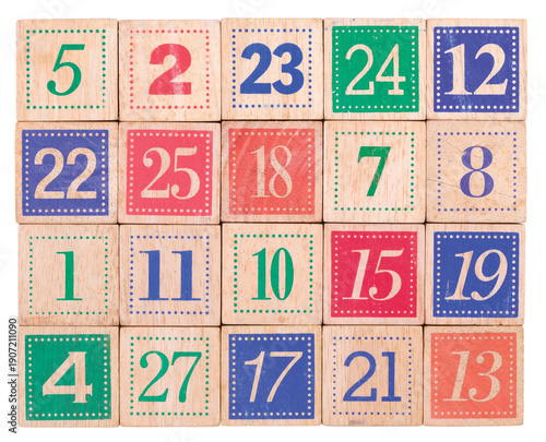 Number Block Background Made from Old Wooden Alphabet Blocks.