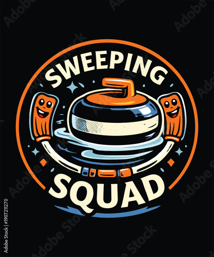 Sweeping Squad Curling Team Emblem Sport Illustration T-shirt Design