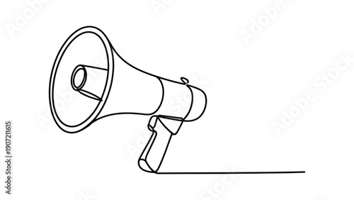  Single continuous line drawing of megaphone loudspeaker, symbolizing announcement, marketing, promotion, communication, advertising, news, protest and public message concept illustration