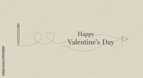 Pencil draws heart for Happy Valentine's Day celebration